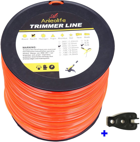 Anleolife Commercial Square Trimmer Line .130'' x 420ft, 3lb Orange