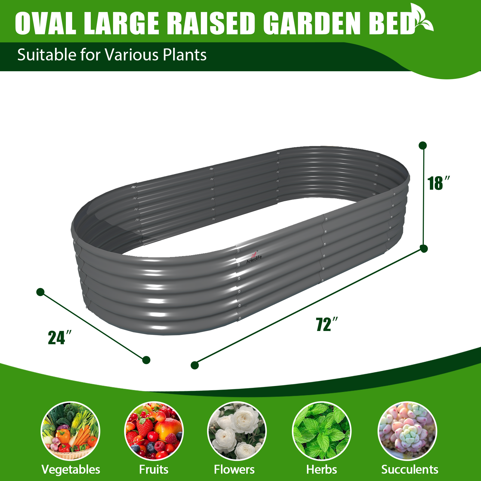 Set of 5: 12x3x1.5ft & 6x2x1.5ft  Oval Metal Raised Garden Bed (Quartz Gray/Classic White)