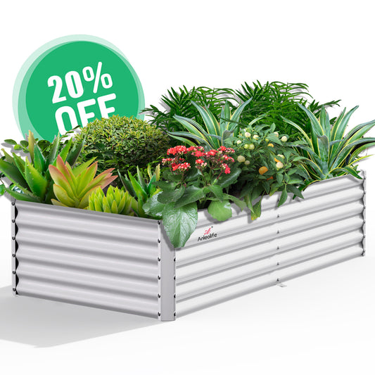 Rectangular Modular Metal Raised Garden Bed (White)