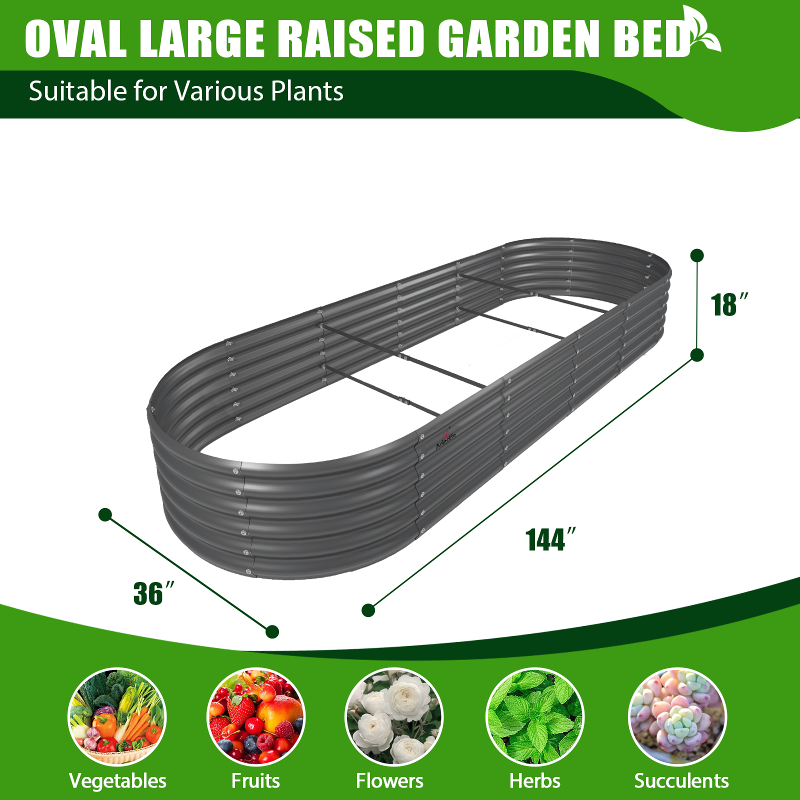 Set of 5: 12x3x1.5ft & 6x2x1.5ft  Oval Metal Raised Garden Bed (Quartz Gray/Classic White)