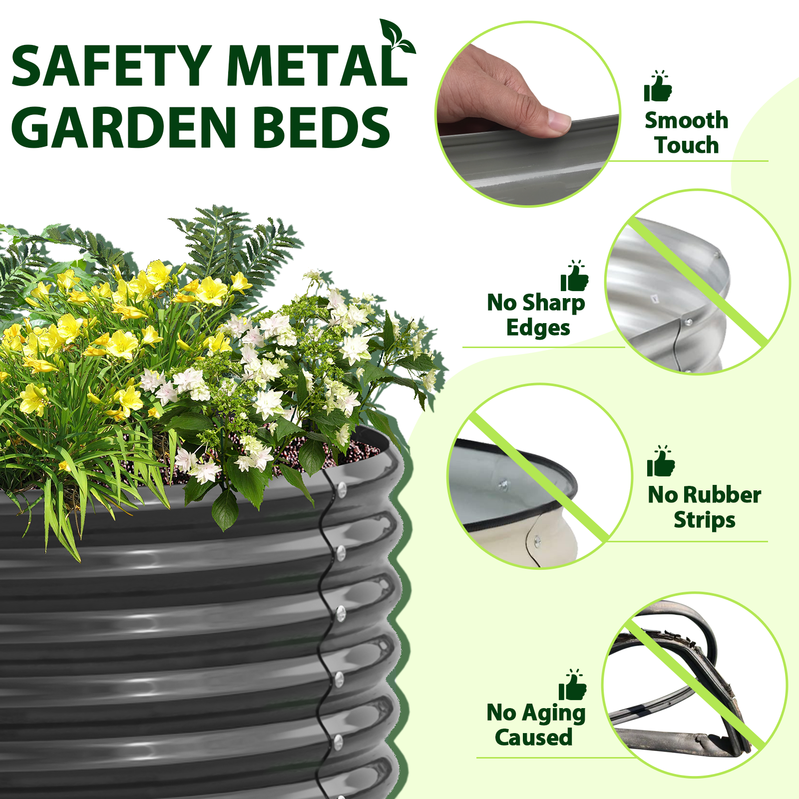 Set of 6: 8x4x1.5ft Oval Modular Sturdy Metal Raised Garden Bed (Grey)
