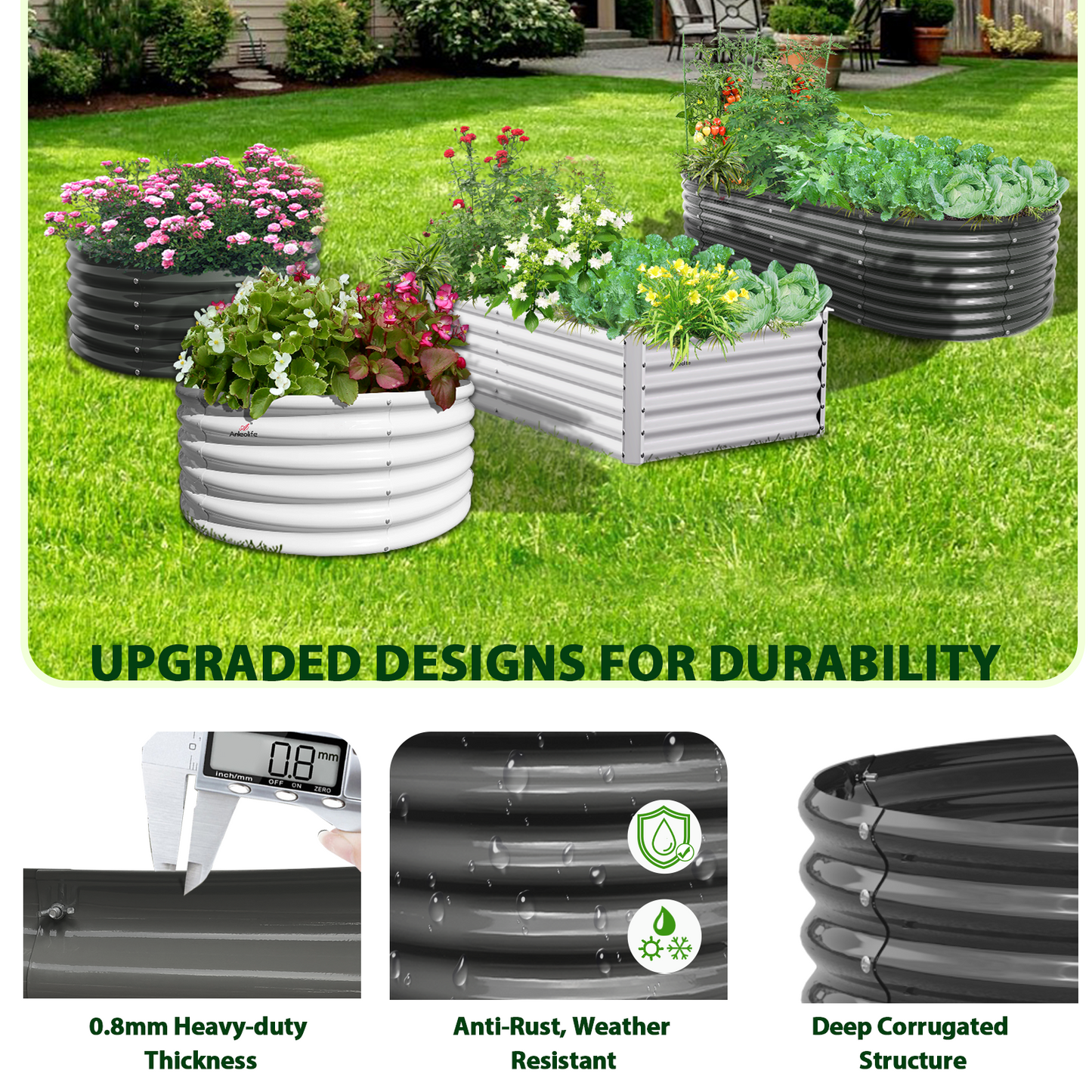Set of 6: 8x4x1.5ft Oval Modular Sturdy Metal Raised Garden Bed (Grey)